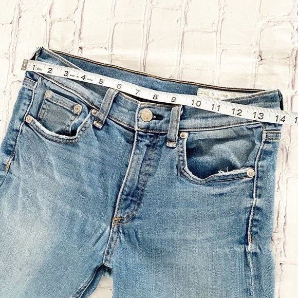 rag & bone Women's Light Blue Levee Wash Mid Rise Ankle Raw Hem Skinny Jeans 27 - Picture 4 of 9